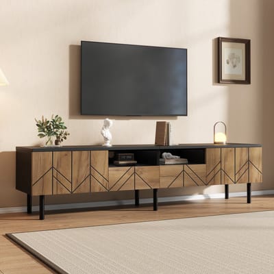 TV-Meubel - 180 x 40 x 45 cm - Lowboard met Laden en Deuren - Spaanplaat - Zwart Houtlook