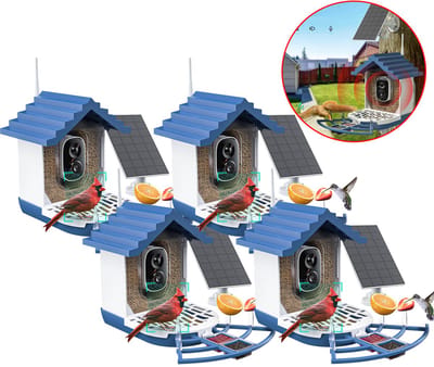 Vogelhuisje met Camera – Live Vogels Spotten via je Smartphone - Slim Vogelvoederhuisje met AI‑Herkenning – 2K FULL HD & Kleur‑Nachtzicht – Zonnepaneel & Draadloos – Cadeau voor Natuurliefhebbers - 4 stuks