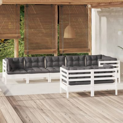 vidaXL - 8-delige - Loungeset - met - kussens - massief - grenenhout - wit