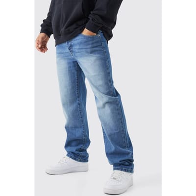 Relaxed Rigid Washed Jeans | Mid Blue | Size 44R