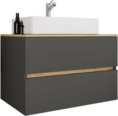 VCM 2-tlg. Waschtisch mit Keramik Aufsatzbecken, Badschrank mit 2 Softclose-Schubladen, Maße Waschplatz Set: H. 51 x B. 80 x T. 47 cm, Cosila-A