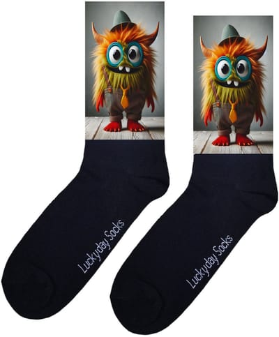 Luckyday Socks - Unisex sokken - Groen monstertje - Gentleman - Cadeau sokken - Maat 37-44