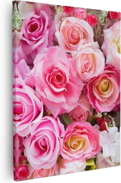 Artaza Canvas Schilderij Bloemen - 40x50 cm - Wanddecoratie Rozen - Muurdecoratie Woonkamer - Kamer Accessoires Roze