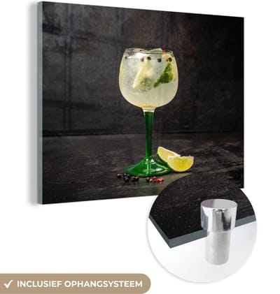 MuchoWow® Glasschilderij 120x90 cm - Schilderij acrylglas - Drank - Wijnglas - Fruit - Foto op glas - Schilderijen