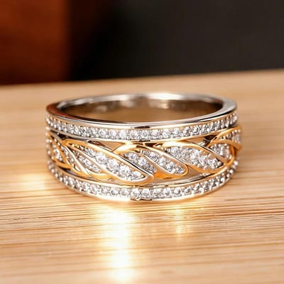 Huitan Heldere Tweekleurige Ringen voor Verloving Trendy Sierlijke Schitterende Vingeraccessoires Vrouwelijke Zachte Verfijnde Bruiloftssieraden 6 brown