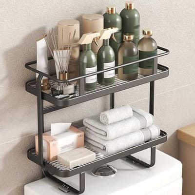 Badkamer Opbergrek - Toilet Organizer - Ruimtebesparend Opbergen - Montage Zonder Boren - 34 x 15.5 x 33 cm - Wit