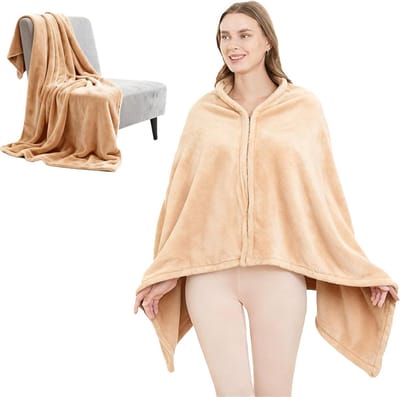Extra Zachte Flanellen Poncho Deken voor Dames en Heren - Warme Reis- en Bankdeken 180x90 cm