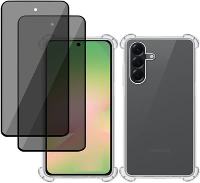 TechNow Hoesje + 2x Privé Screenprotector geschikt voor Samsung A56 / A36 – Privacy Tempered Glass - Case Transparant
