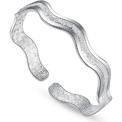 925 Sterling Zilver Dames Glanzende Rimpel Werveling Armband Vrouwen Mannen Meisjes Open Manchet Armband Verstelbaar Cadeau white