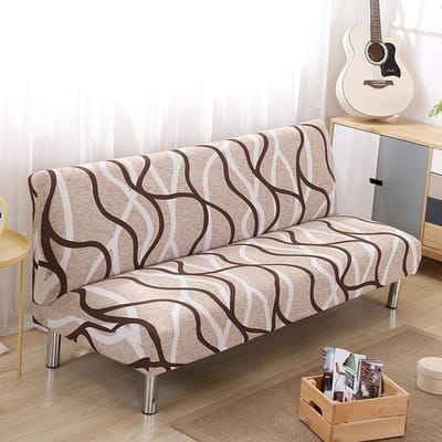 Housse de canapé-lit pliante géométrique noire, en Spandex, extensible, double housse de siège, pour salon, imprimé géométrique M (160-190cm) gray