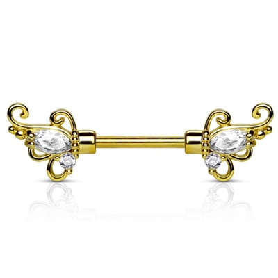 Tepelpiercing sier met steen 1.6x12 - goud - LMPiercings