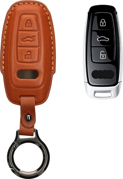 kwmobile leren autosleutel hoesje geschikt voor Audi A6 A7 A8 Q7 Q8 3-knops autosleutel Keyless - Als sleutelhanger met sleutelring - Echt leer in bruin
