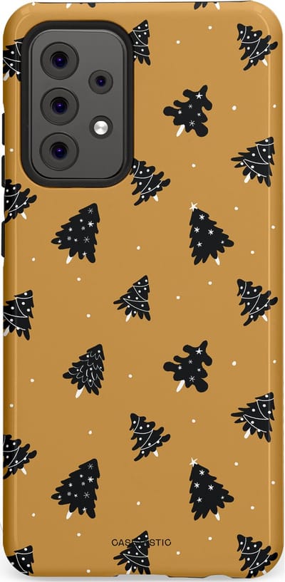 Casetastic hoesje geschikt voor Samsung Galaxy A52 (2021) 5G / Samsung Galaxy A52 (2021) 4G - Dubbellaagse bescherming - Zwarte Kerstboom Feest - Fashion Case - Goud Donkergrijs Taupe