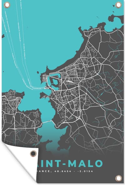 Muurdecoratie Saint-Malo - Stadskaart - Plattegrond - Kaart - Frankrijk - 120x180 cm - Tuinposter - Tuindoek