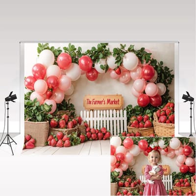 Dailygoods- Fotografie Achtergrond 2,2 x 1,5 m - Microvezel Achtergrond - Roze Aardbei - Verjaardag Achtergrond - Babyborrel Achtergrond - Schokbestendig Materiaal - Fotografieachtergrond