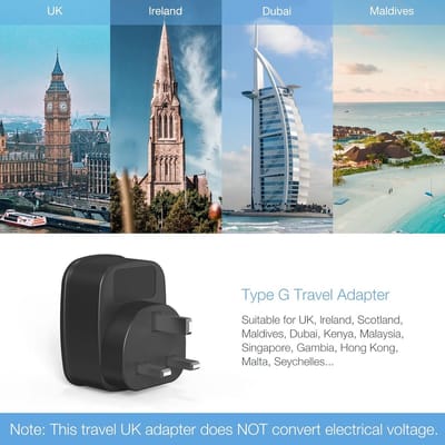 Famanu Reisadapter Type G, Reisadapter UK Plug Adapter met 2 USB, Socket Adapter Reisstekker Power Adapter voor Ierland en Verenigd Koninkrijk