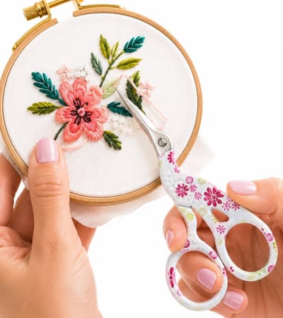 Ooievaar Borduurschaar 9,3 cm RVS – Premium Vintage Embroidery Schaar met Bloemmotief – Witte Naaischaar voor Borduren, Naaien, Knutselen & Hobby