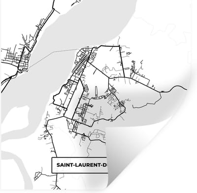 Muurstickers - Sticker Folie - Stadskaart - Saint-Laurent-du-Maroni - Plattegrond - Kaart - Frankrijk - Zwart wit - 100x100 cm - Plakfolie - Muurstickers Kinderkamer - Zelfklevend Behang XXL - Zelfklevend behangpapier - Stickerfolie