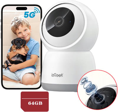 ieGeek SC1 Pro Beveiligingscamera binnen - 5MP Ultra HD - Huisdiercamera met app - Beveiligingscamera's - Wifi Camera APP - Volgt beweging en geluidsdetectie - Bewakingscamera - 2.4/5 GHz - Wit - 64GB Kaart