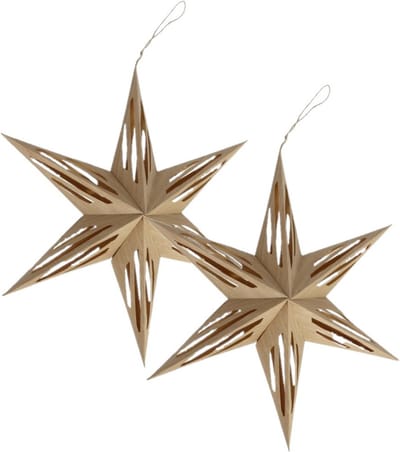 2x stuks papieren decoratie kerstster lampionnen lichtbruin 30 cm - Kerststerren - Kerstdecoratie/kerstversiering