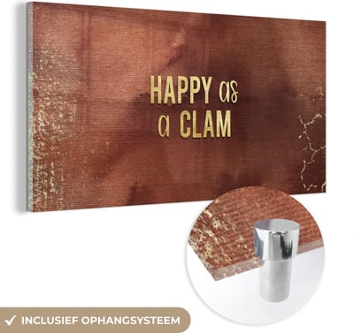 MuchoWow® Glasschilderij 40x20 cm - Schilderij acrylglas - Quote - Clam - Goud - Roségoud - Foto op glas - Schilderijen