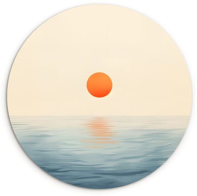 WallCircle® Wandcirkel 120x120 cm - Muurcirkel Zon - Oranje - Zee - Muurdecoratie woonkamer - Wanddecoratie slaapkamer - Kamer decoratie accessoires - Ronde schilderijen XXL
