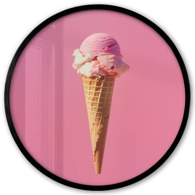 Poster in lijst Rond - Fotolijst 40x40 cm - Posters - Hoorntje - Schepijs - Roze - Ronde posterlijst zwart - Decoratie - Wanddecoratie woonkamer - Muurdecoratie slaapkamer