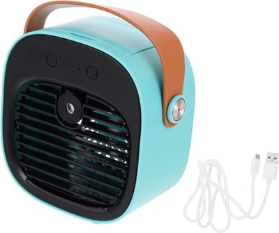 KZQ Draagbare 2-in-1 luchtkoeler Marineblauw – stille USB-ventilator met 3 standen, voor slaapkamer, kantoor of reis