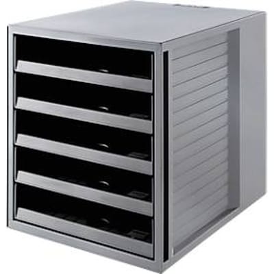 Ladebakje SCHRANK-SET KARMA, 5 open lades, DIN A4, lichtlopend, B 275 x D 330 x H 320 mm, grijs
