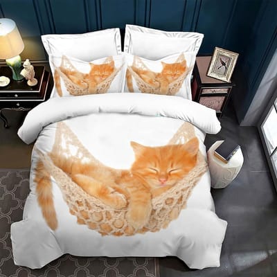 Schattig dekbedovertrek met kattenprint 3D kattenpatroon 3-delige set voor kinderen en volwassenen, beddengoedset met rits, 2 kussenslopen, ultrafijne vezel 90x200cm