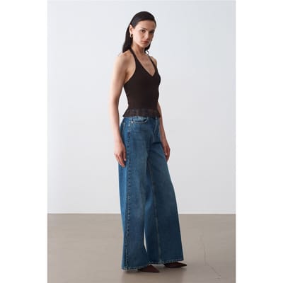 Mouwloze Geribbelde Haltertop Blouse