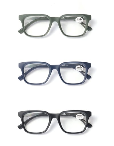 Set van 3 Premium Leesbrillen SQUARE - Sterkte +3.50 - Black Velvet/Green Olive/Blue Marine - Voor Dames & Heren - Italiaans Design - Universele pasvorm
