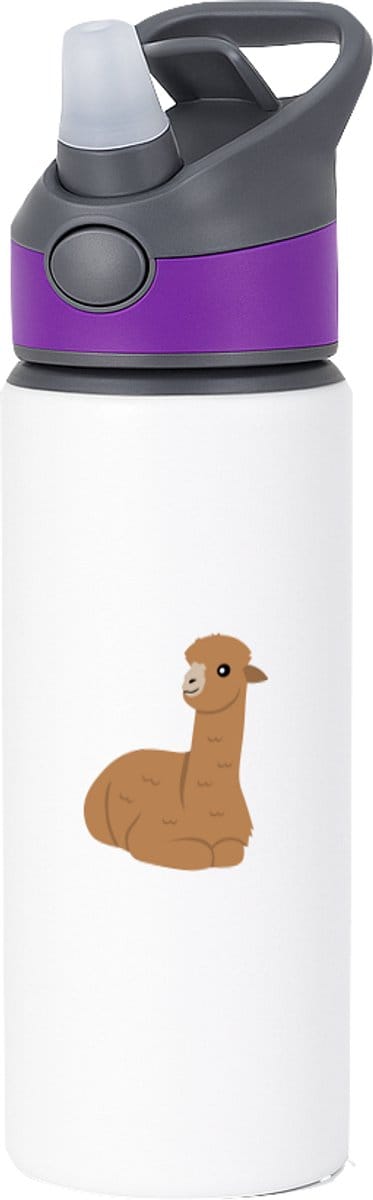 Hacebo® - Lama waterfles met rietje paars - Alpaca - Dieren liefhebbers - Dierentuin - kameelachtigen - zoogdieren - water fles - 650ML