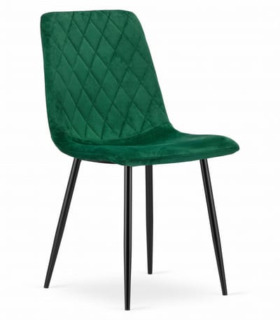 Eetkamerstoel TURIN Groen – Velvet Bekleding, Modern, Ergonomisch Design, Zwarte Metalen Poten, Max. 120 kg