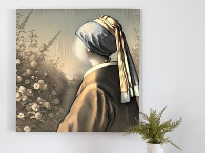 Line art vermeer schilderij | Verfijnde lijnen en mysterieuze details in Vermeers meesterwerk | Kunst - 60x60 centimeter op Canvas | Foto op Canvas
