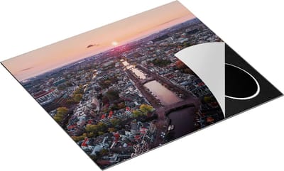 Chefcare Inductie Beschermer Bovenaanzicht Amsterdam met Zonsondergang - 60x50 cm - Afdekplaat Inductie - Kookplaat Beschermer - Inductie Mat