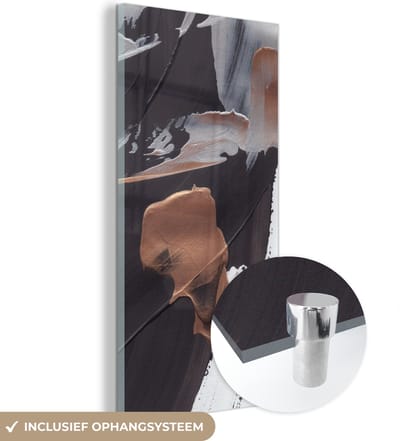 MuchoWow® Glasschilderij 60x120 cm - Schilderij acrylglas - Abstract - Verf - Goud - Foto op glas - Schilderijen