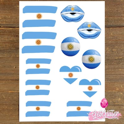 GetGlitterBaby® Plak Tattoos Voetbal / Tijdelijke Tattoo Sticker / Nep Tatoeage / Gezicht en Lichaam Schmink Versiering - Argentinië / Argentijnse Vlag / Argentina