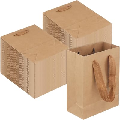 Kraftpapier Geschenkzakjes met Handvat, Bruine Feestzakjes voor Verjaardagen, Bruiloften en Feestjes, 100 Stuks, 12 x 6 x 17 cm