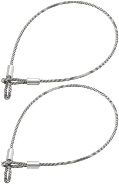 Dailygoods- Staaldraad Kabel 2 Stuks - Roestvrij Staal - Dubbele Lus Einden - Lengte 50 cm - Diameter 4 mm - Breeksterkte 1684N - Veiligheidskabel