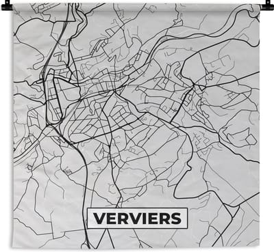 Wandkleed - Wanddoek - België – Verviers – Stadskaart – Kaart – Zwart Wit – Plattegrond - 60x60 cm - Wandtapijt