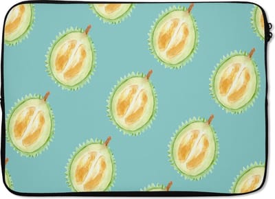 Laptophoes 14 inch - Fruit - Citrus - Blauw - Laptop sleeve - Binnenmaat 33x23 cm - Zwarte achterkant