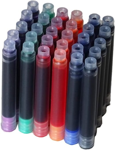 30 Stuks Vulpennen Inktpatronen Set met 6 Kleuren - Zwart, Blauw, Groen, Paars, Rood en Oranje, Geschikt voor Internationale Standaard Vulpennen