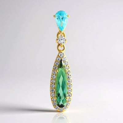 Cavill - Hanger Zilver Verguld - 925 Sterling Zilver - Indigoliet 0 532 ct + Blauwe Apatiet 0 236 ct - Elegant Druppelvorm Zirkonia 1 ct