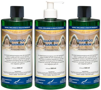 Shampoo Hamam 500 ml met witte pomp - set van 3 stuks - voordeelverpakking - haarverzorging