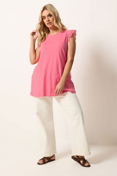 Yours Koraalroze Broderie Anglaise Top Met Ruches Size 42