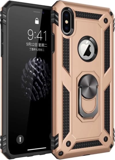 LuxeBass Hoesje geschikt voor iPhone XR Hoesje - Anti-Shock Hybrid Ring Armor goud