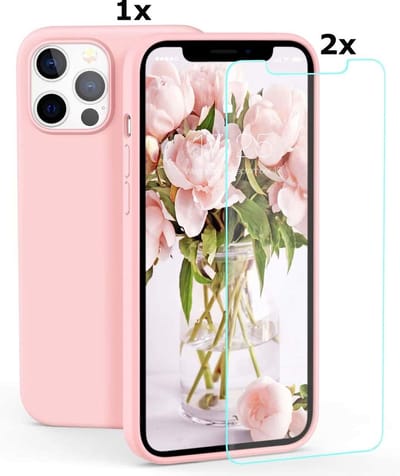Hoesje Geschikt voor iPhone 13 Soft Nano siliconen Gel Roze Hoesje Met 2X Glazen screenprotector
