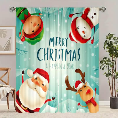 2 stuks - winter kerst decoratieve gordijnen met print voor slaapkamer, woonkamer, studeerkamer, privéruimte 30inchx65inchx2Pcs blue