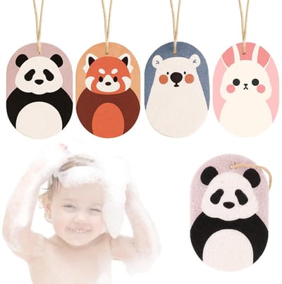 Dailygoods- Badspons 4 Stuks - Superzachte Douchespons - Cartoonvorm - Badspons voor Kinderen - Badspons met Koord - Ideaal voor Baby's - Babywasdoek